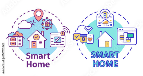 Smart home technology icons representing connectivity and automation