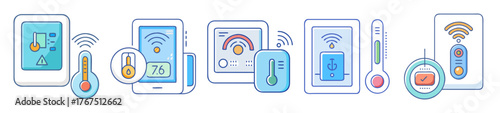 Smart thermostat icons showcasing connected home technology and energy efficiency