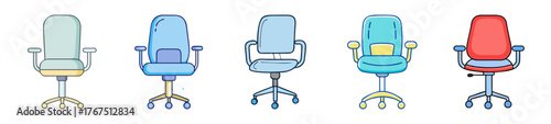 Collection of modern colorful office swivel chairs in a row