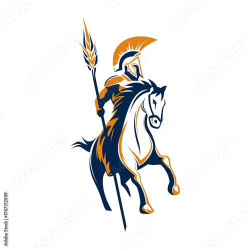 Stylized illustration of a knight on horseback with a spear for design