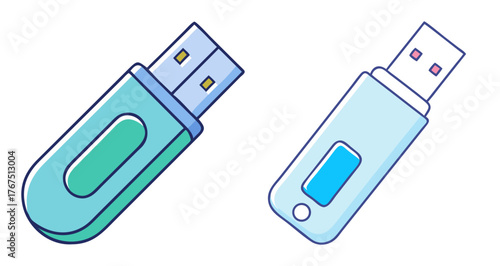 Two stylized usb flash drives displaying data storage capability