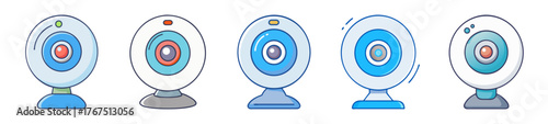 Collection of webcams with blue and pink hues displaying camera lenses