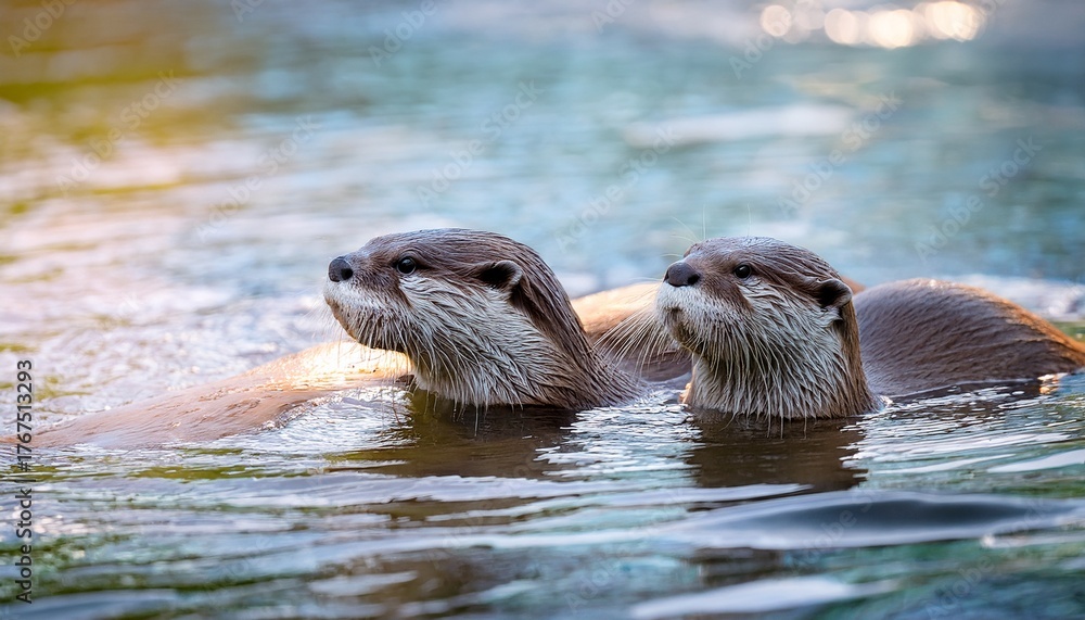 Fototapeta premium otters in the water