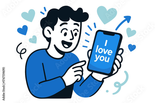 Digital Love Confession. Love confession. A person holding a glowing phone showing ?I love you? message,