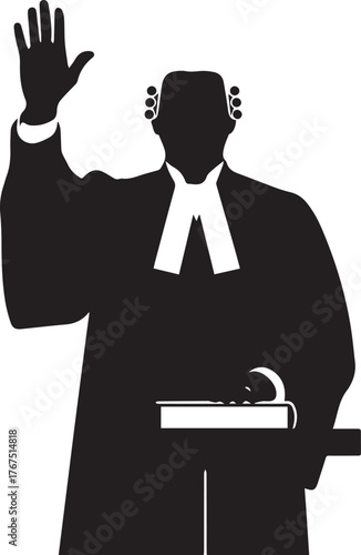 Lawyer silhouette raising hand oath taking legal justice courtroom court symbol