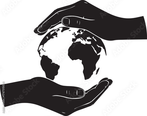 Hands protecting earth globe symbolizing global human rights and compassion concept