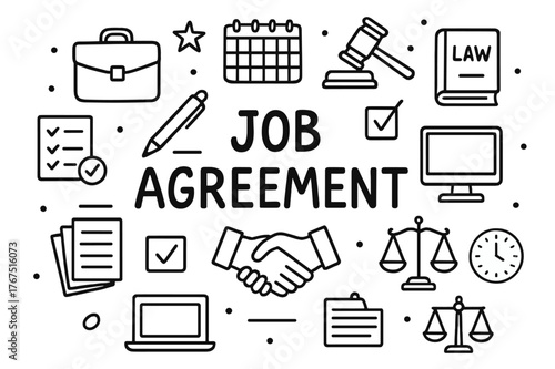 Job Agreement Doodle. Job Agreement. Hand-drawn doodle illustration of Job Agreement. contract document, pen,
