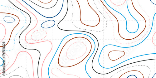 Abstract design seamless pattern with line topographic map. geographic mountain relief. retro topographic map.