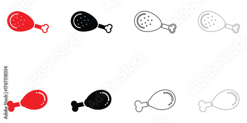 Chicken Drumstick Icon vector, Fried chicken leg, fried chicken drumsticks vector, silhouette and line art