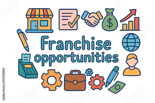 Franchise Opportunities Doodle. Franchise opportunities. Hand-drawn doodle illustration of Franchise