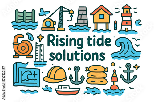 Rising Tide Solutions. Rising tide solutions. Hand-drawn doodle illustration of Rising tide solutions. Flood