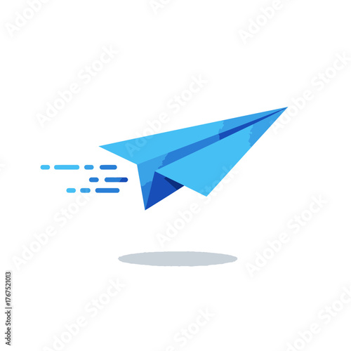 Blue Paper Airplane Illustration on White Background with Motion Blur Effect