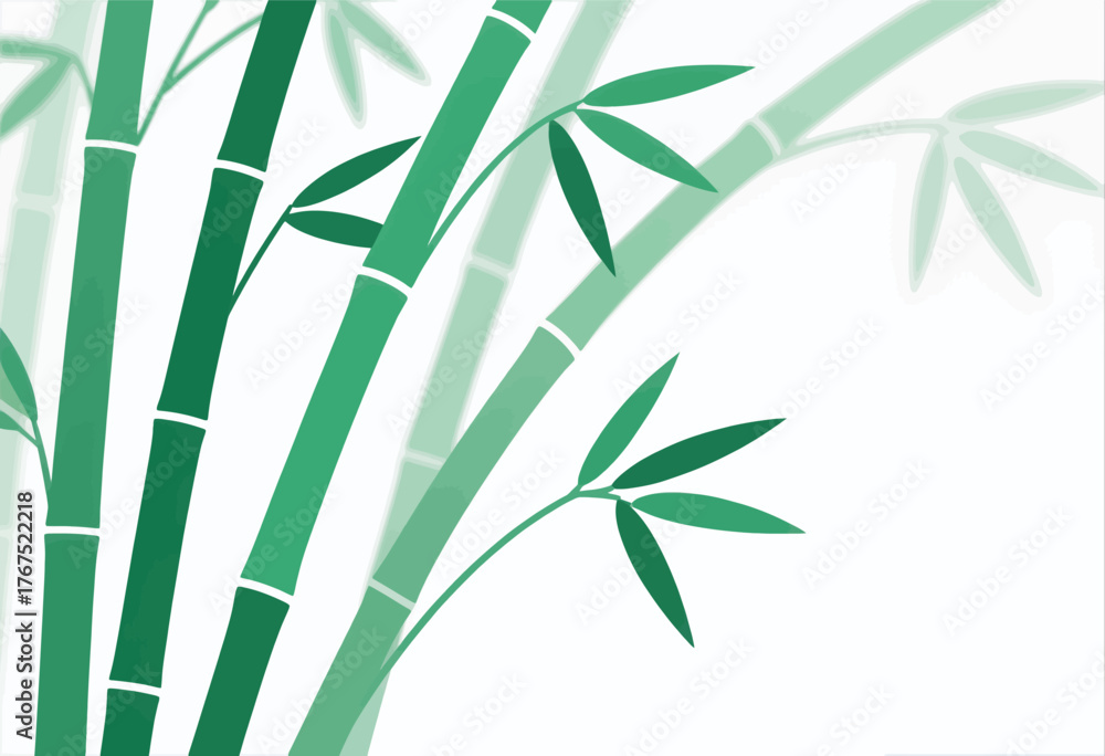 Fototapeta premium Minimal green bamboo stalks with leaves, flat vector illustration isolated on white
