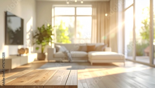 柔らなかな日が差し込むモダンなリビングルーム　ソフトフォーカスのぼやけたイメージ画像