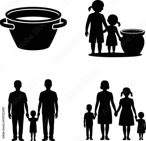 Food Aid Box Silhouette with Helping Hands Vector Illustration  Charity Food Donation Box Concept Black Silhouette Design Humanitarian Relief Food Aid Vector Illustration gift family
