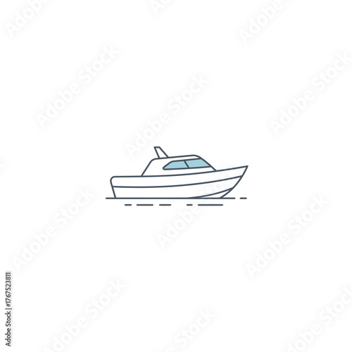 Minimalist Illustration of a Small Motorboat Floating on Water Against White Background