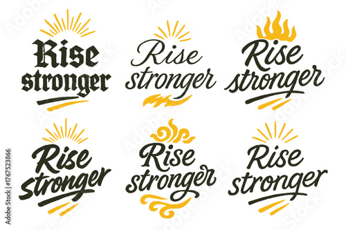 Rise Stronger Calligraphy Styles. Rise stronger. Create a calligraphy lettering illustration of the phrase: