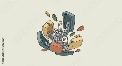 Surreal illustration of a multi-eyed robot made from vintage technology.