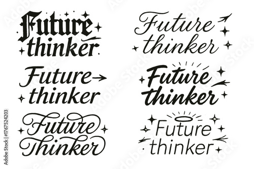 Future Thinker Calligraphy. Future thinker. Create a calligraphy lettering illustration of the phrase: Future