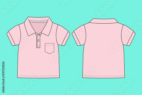 Baby Boys Short Sleeve Polo Shirt with Chest Pocket Flat Sketch CAD.