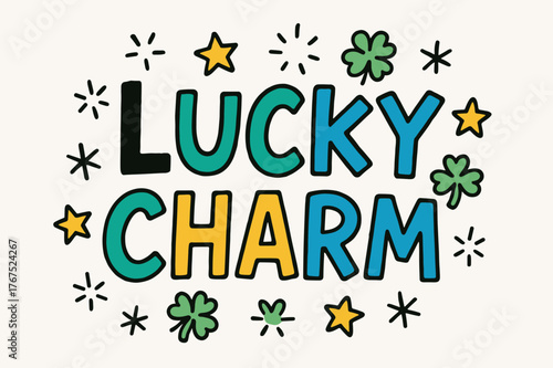 Playful Doodle Letters. Lucky Charm ? Doodle / Sketch: playful hand-drawn letters, uneven outlines, casual
