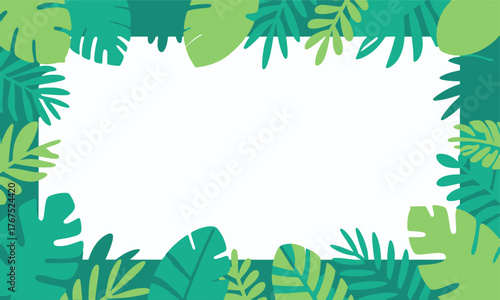 Tropical leaf frame in flat colorful style, isolated on white background