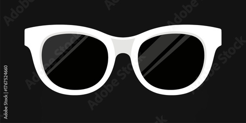 White sunglasses with black lenses in flat style isolated on black background
