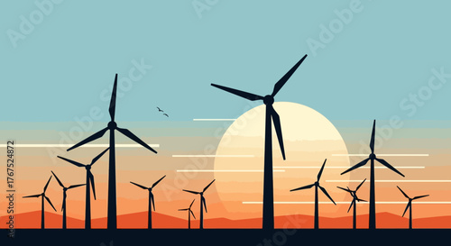 Wind Turbines at Sunset - Renewable Energy Landscape.