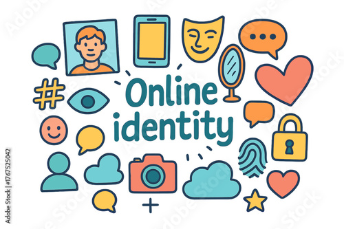 Online Identity Doodle. Online identity. Hand-drawn doodle illustration of online identity. Profile picture,