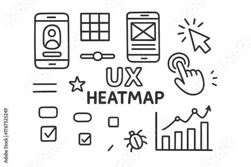 UX Heatmap Doodle Art. UX Heatmap. Hand-drawn doodle illustration of UX Heatmap. smartphone, app screen,