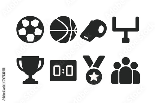 Sports Icons Collection. Sports gatherings. Filled icon set of Sports gatherings: soccer ball, basketball,