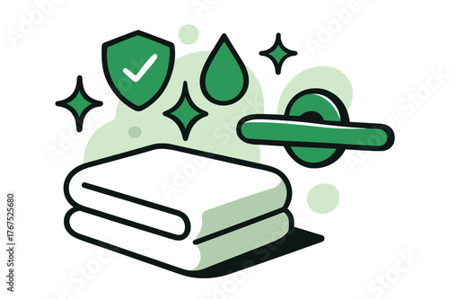 Hygiene Symbolism. Everyday hygiene. A minimal scene of a cloth folded neatly next to a polished handle, with