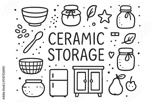 Ceramic Storage Doodle. Ceramic Storage. Hand-drawn doodle illustration of Ceramic Storage. ceramic bowl, lid,