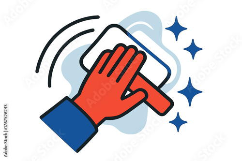 Sanitizing Wipe Motion. Sanitizing motion. A dynamic wiping gesture illustrated with curved motion lines and a