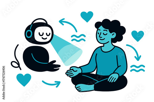 AI Therapy Tranquility. AI-based mental health therapies. A calm digital assistant projecting a soothing light