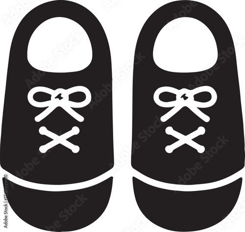 Baby shoes silhouette, tiny lace-up footwear glyph representing infant and toddler style.