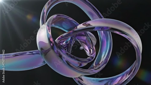 seamless looping, abstract design of iridescent purple and teal ribbons, black background, Abstract background animation, video, 3d render, 3D motion backgrounds, glass color refraction effect, 