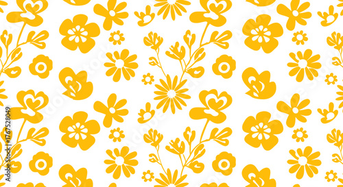 yellow floral pattern a cheerful repeating background of stylized yellow flowers scattered on white ideal for spring designs and vibrant textile prints.