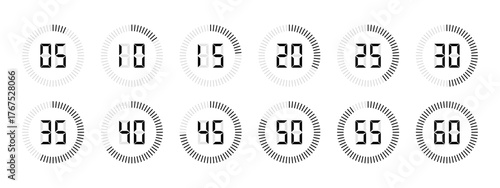 Timer with counting circular bar and numbers vector set