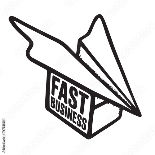 Paper airplane with fast business text a symbol of swift ideas