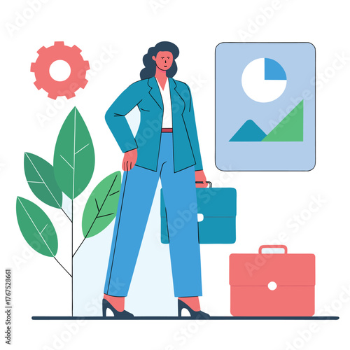 business woman standing with briefcase vector