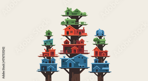 Colorful Birdhouse Towers - A Whimsical Architectural Display.