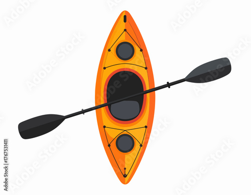 Kayak flat vector illustration. Extreme sports. Equipment for kayaking, canoeing. Active lifestyle. Outdoor activities. Water transport. Boat with paddle isolated cartoon clipart on white background
