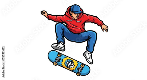 Dynamic skateboarder airborne executing a thrilling trick with skill and control in the skatepark