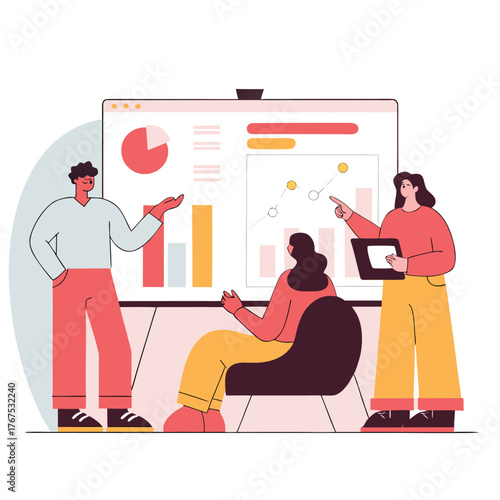 people discussing financial charts in office  vect