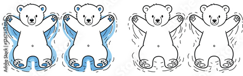 Cute Cartoon Baby Polar Bear Making Snow Angels - Winter Fun Illustration for Children