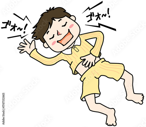 イビキをかいて寝ているパジャマの男性