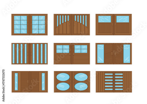 wooden window with glass design on white background illustration vector