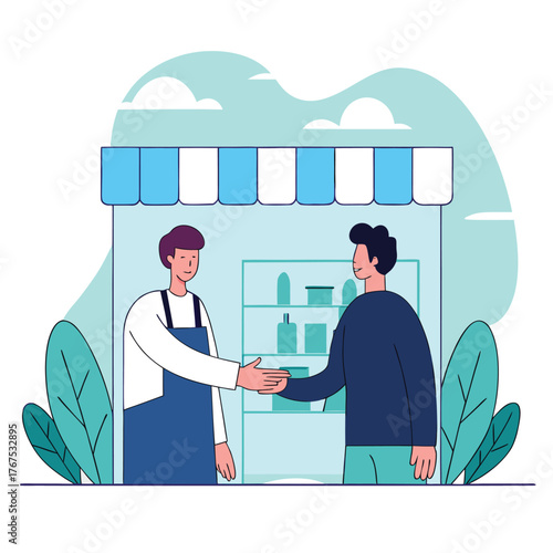 store owner welcoming customer  small business fla