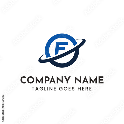 Modern 'f' letter logo with orbital ring design scalable vector illustration